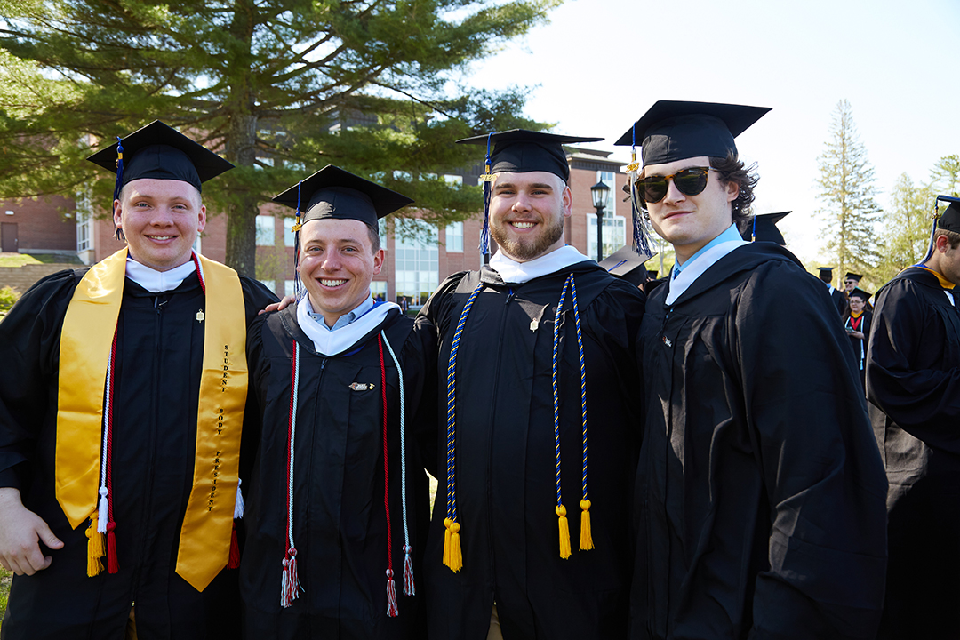 A group of male undergraduates before the ceremony.