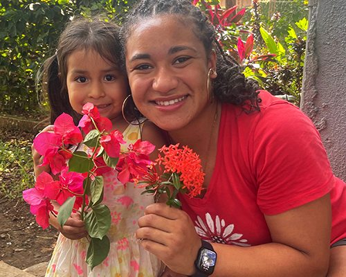 Aaliyah WilsonFalcone poses with a local girl during the International Service tip to Guatemala.