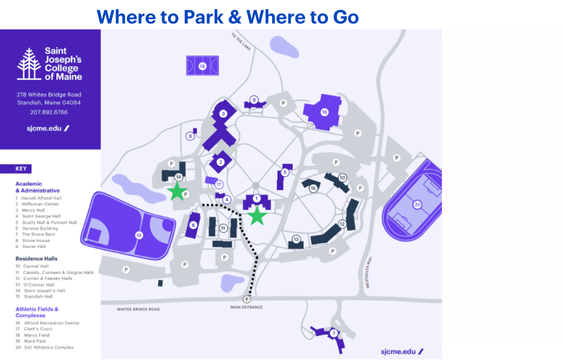 Explore the campus map of Saint Joseph’s College of Maine, highlighting key spots for new student orientation. Discover parking areas, buildings, residence halls, and athletic fields to navigate your new academic home with confidence. Saint Joseph's College of Maine