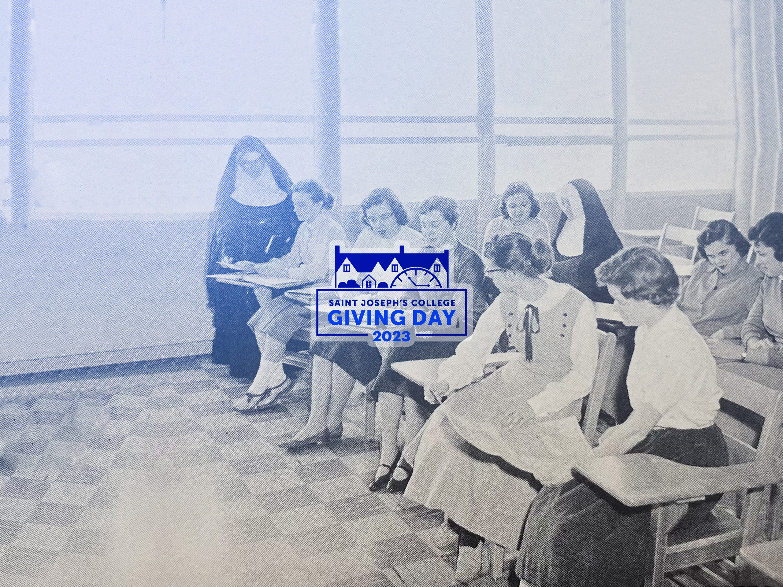 Giving Day 2023, vintage classroom photo with Sisters of Mercy teaching
