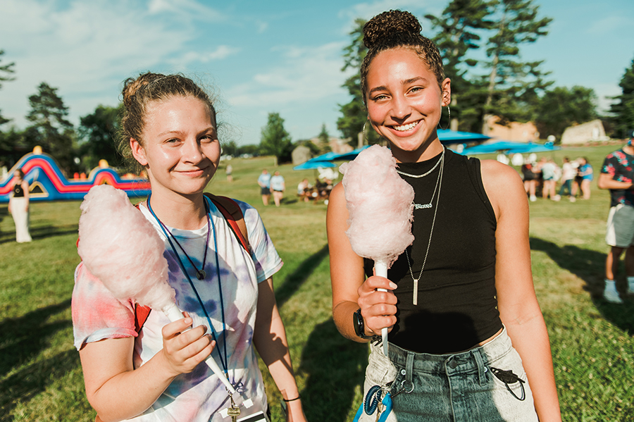 having cotton candy during welcome back weekend