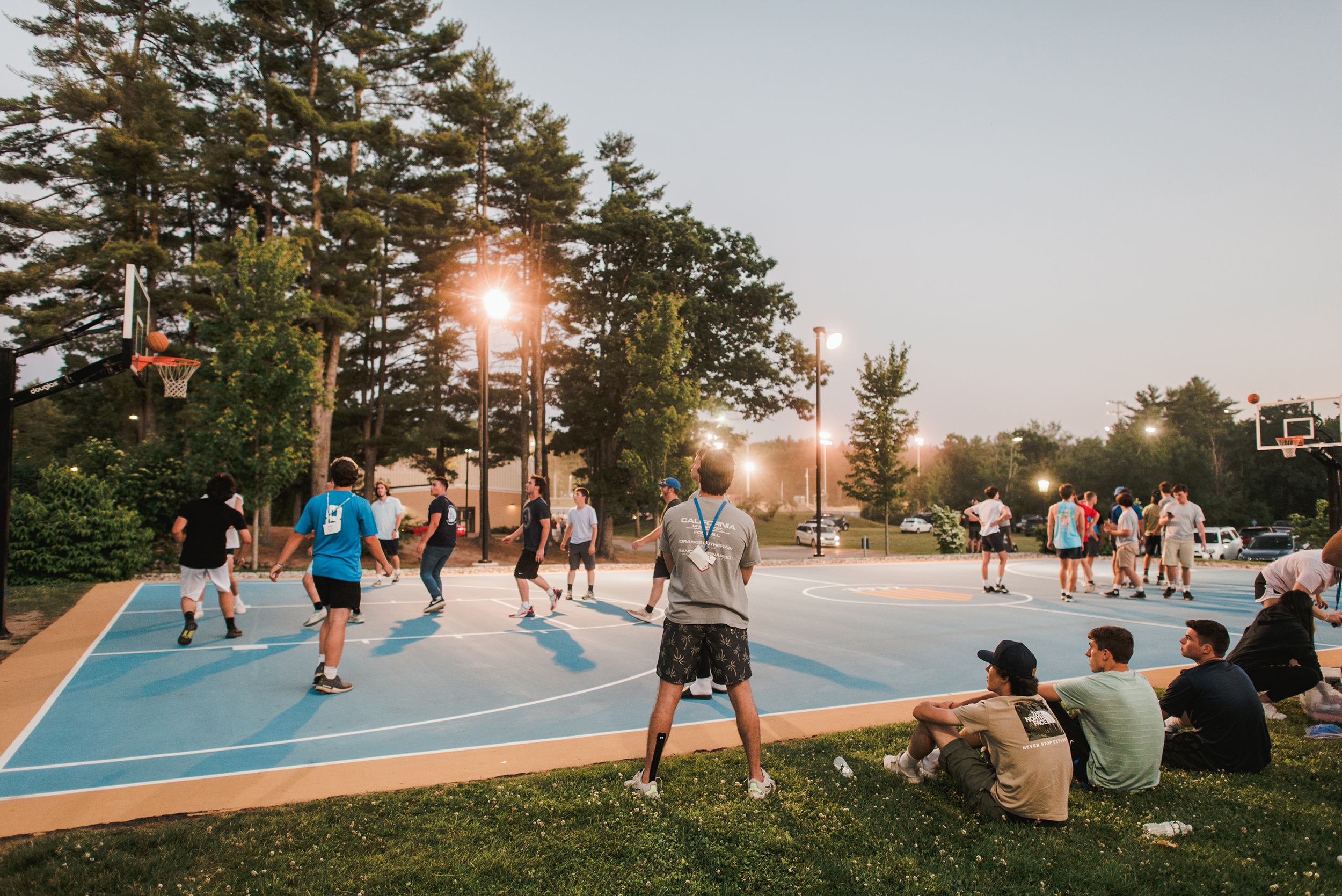 Students playing basketball on Clark's Court