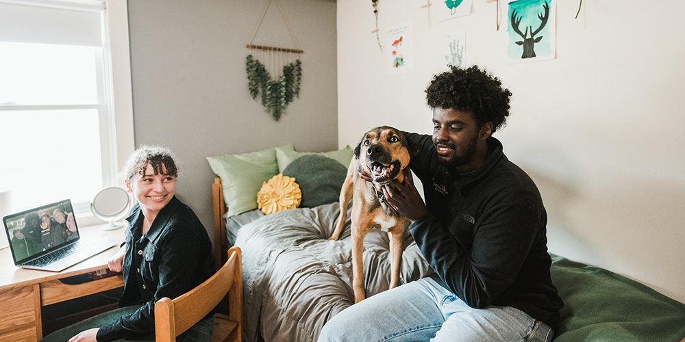 Students in a pet-friendly dorm room