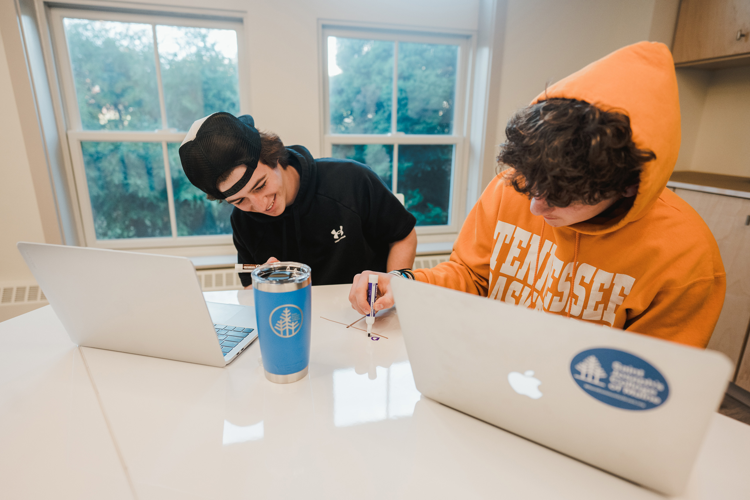students study in a common lounge in St. Joseph Hall