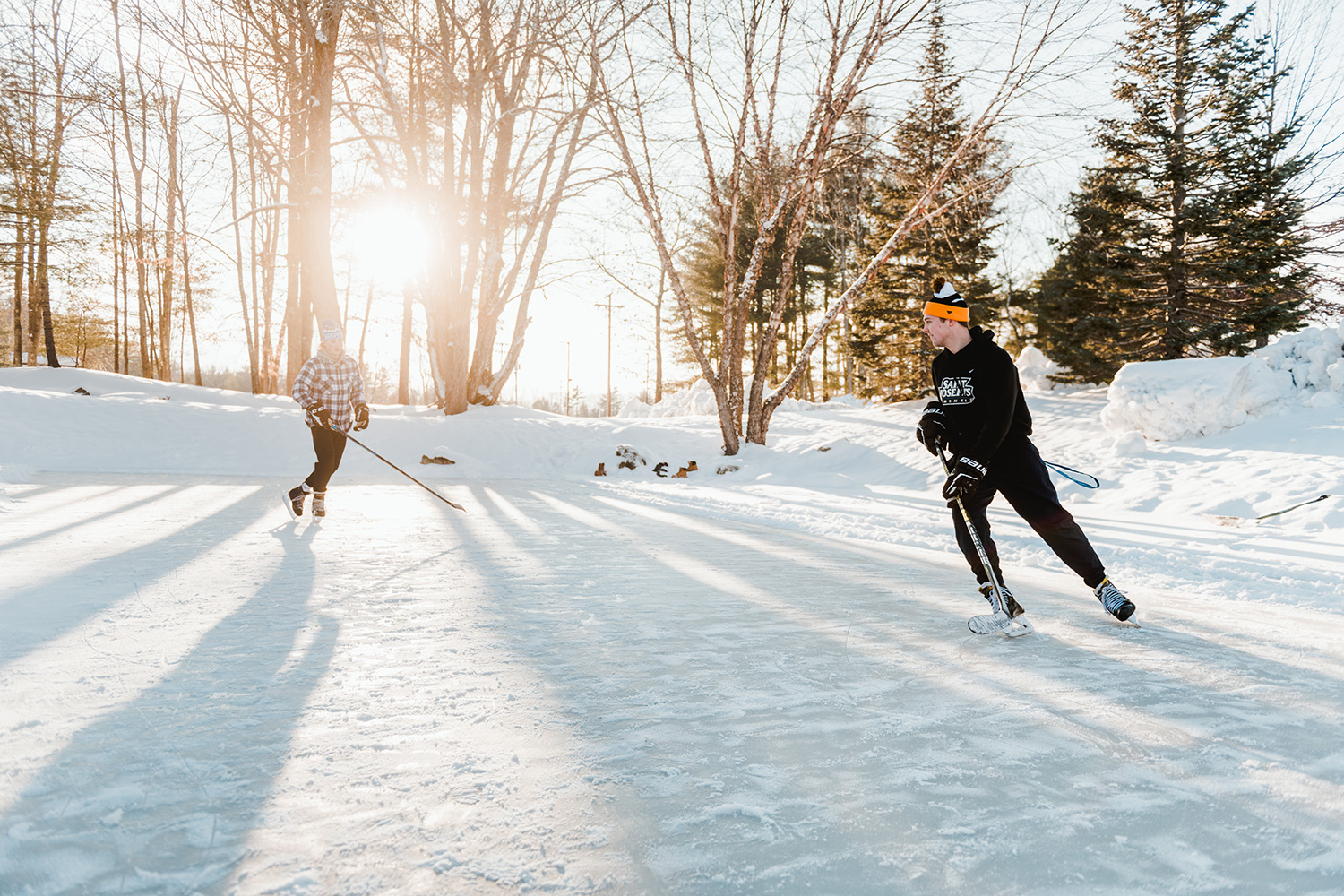 You and your friends can enjoy a game of pond hockey, or you can ice skate outside on our pond.