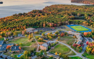 October drone shot of campus