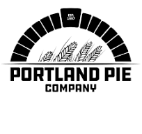 Logo of Portland Pie Company featuring the name of the company in bold text beneath a semi-circular arch design with wheat illustrations, evoking a sense of corporate partnership. Saint Joseph's College of Maine