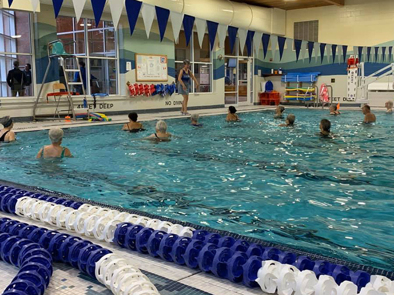 seniors swimming in the Alfond Center pool